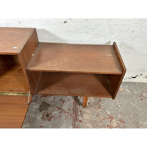 106 - A mid 20th century teak telephone seat - approx. 74cm high x 127cm wide x 42cm deep