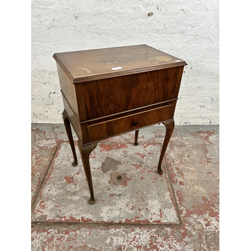 45 - A mid 20th century walnut sewing table with cabriole supports - approx. 68cm high x 47cm wide x 31cm... 