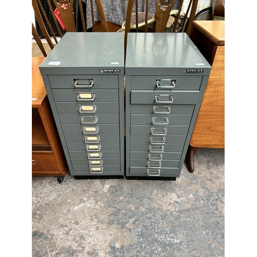 48 - A pair of Bisley grey metal ten drawer office filing cabinets -approx. 67cm high x 28cm wide x 41cm ... 