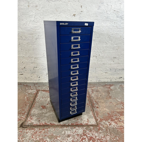 50 - A Bisley blue metal fifteen drawer office filing cabinet - approx. 94cm high x 28cm wide x 41cm deep