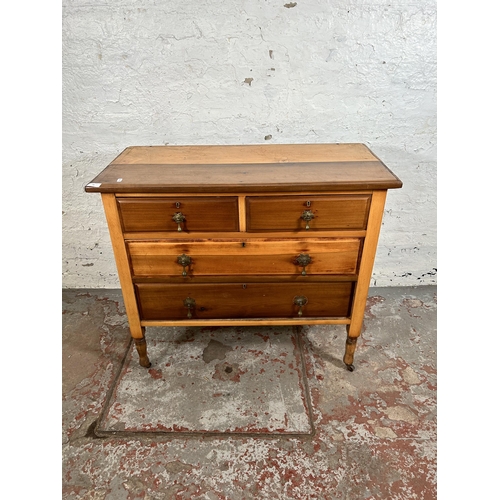 55 - An Edwardian satinwood chest of two short over two long drawers - approx. 79cm high x 91cm wide x 43... 