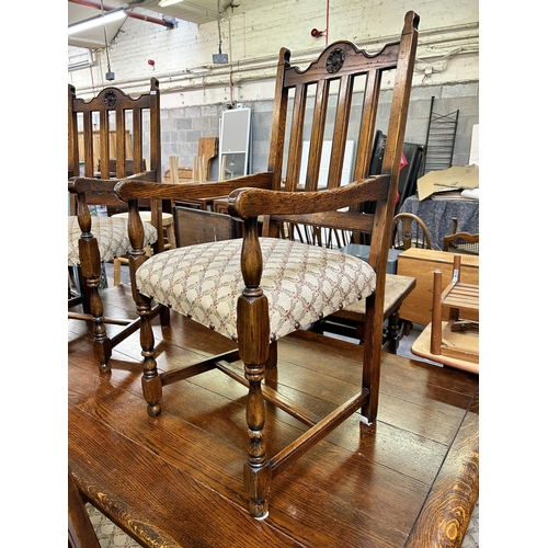 88 - A Royal Oak solid oak refectory dining table and six matching chairs - approx. 77cm high x 107cm wid... 