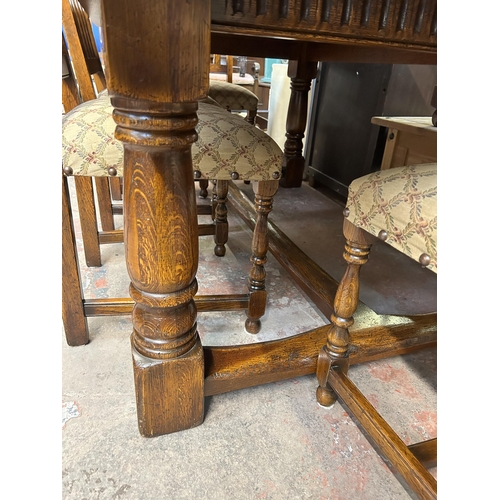 88 - A Royal Oak solid oak refectory dining table and six matching chairs - approx. 77cm high x 107cm wid... 