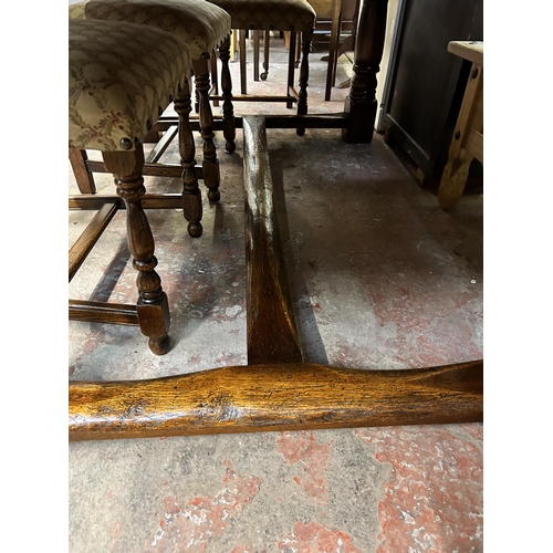 88 - A Royal Oak solid oak refectory dining table and six matching chairs - approx. 77cm high x 107cm wid... 