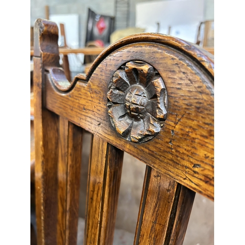 88 - A Royal Oak solid oak refectory dining table and six matching chairs - approx. 77cm high x 107cm wid... 