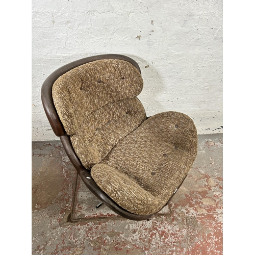 93 - A 1970s Norwegian Ring Möbelfabrik brown leather and fabric swivel armchair - approx. 93cm high x 87... 