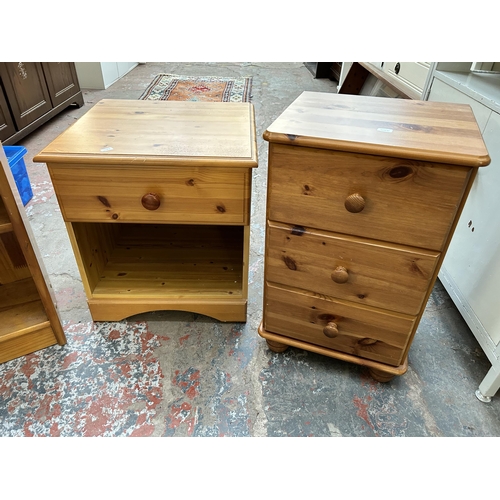 142 - Three pieces of modern pine furniture, two bedside cabinets and one bookcase