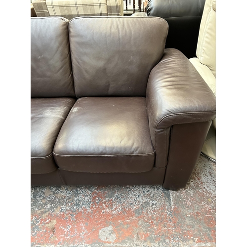 163 - An Italian Marinelli brown leather three seater sofa - approx. 89cm high x 215cm wide x 93cm deep