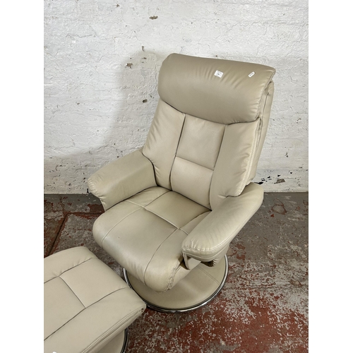 164 - A Global Furniture Alliance Ltd. cream leatherette swivel armchair and footstool