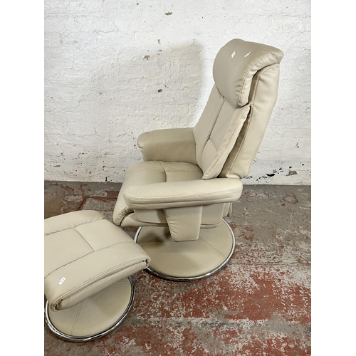 164 - A Global Furniture Alliance Ltd. cream leatherette swivel armchair and footstool