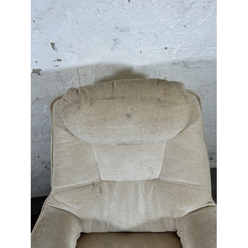 166 - A Global Furniture Alliance Ltd. beige fabric upholstered swivel armchair