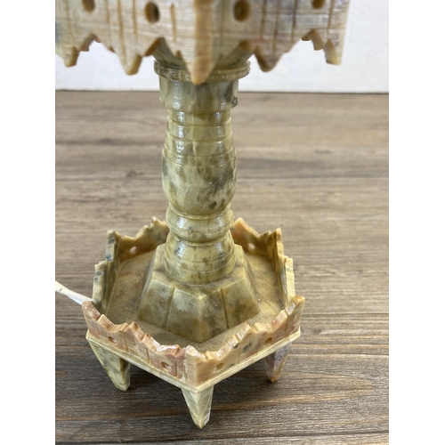 428 - A vintage carved soapstone table lamp - approx. 26cm high