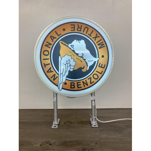 431 - A vintage style National Benzole backlight advertising sign - approx. 68cm high x 50cm diameter