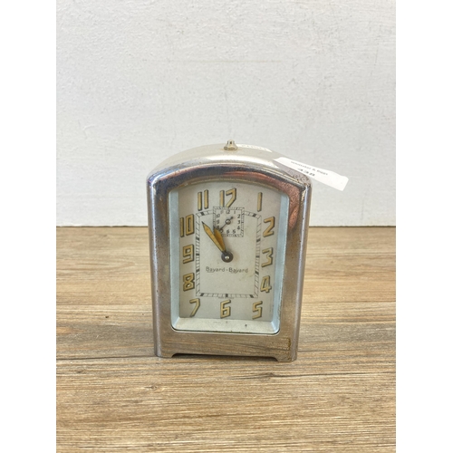 438 - An Art Deco French Bayard chromium plated alarm clock, circa 1930s - approx. 13cm high x 9cm wide