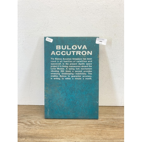 440 - A vintage Bulova Accutron advertising shop display board - approx. 30.5cm high x 20.5cm wide