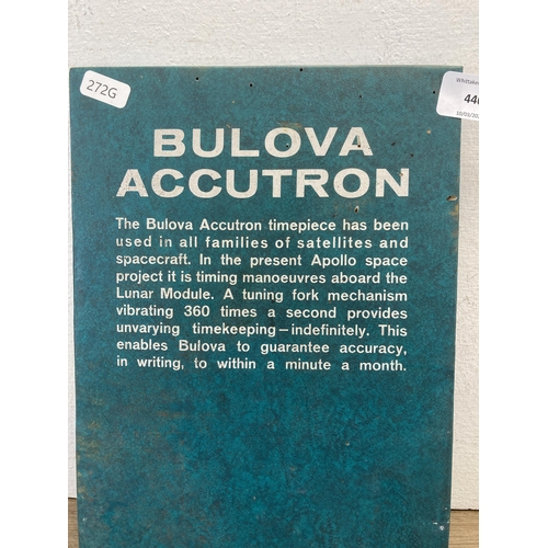 440 - A vintage Bulova Accutron advertising shop display board - approx. 30.5cm high x 20.5cm wide