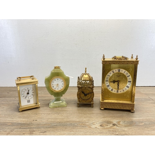 441 - Four carriage and mantel clocks, one Angelus onyx and brass, one Metamec, one London Clock Co and on... 