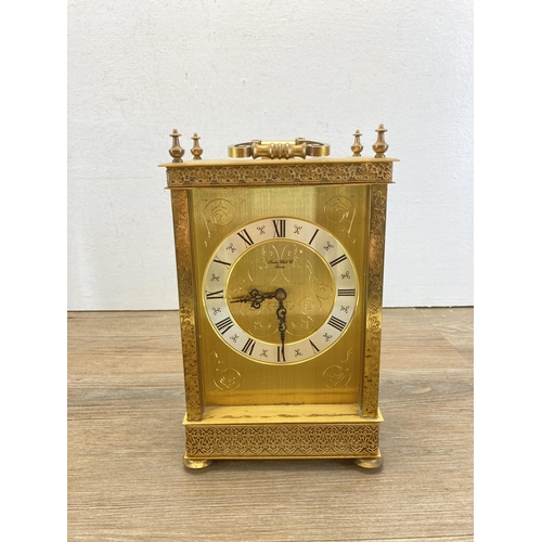 441 - Four carriage and mantel clocks, one Angelus onyx and brass, one Metamec, one London Clock Co and on... 