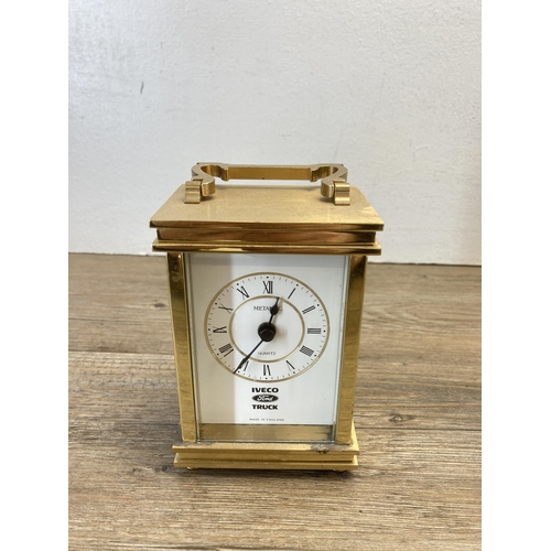 441 - Four carriage and mantel clocks, one Angelus onyx and brass, one Metamec, one London Clock Co and on... 