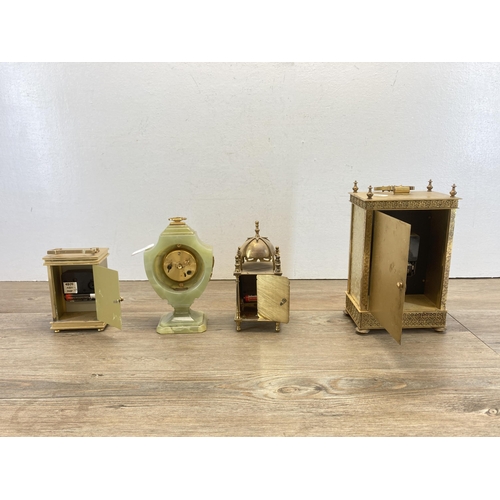 441 - Four carriage and mantel clocks, one Angelus onyx and brass, one Metamec, one London Clock Co and on... 