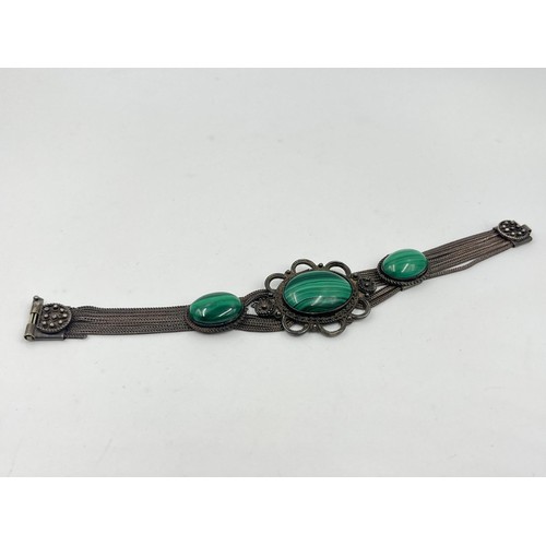 1241 - A .925 silver and malachite bracelet - approx. gross weight 42.5 grams