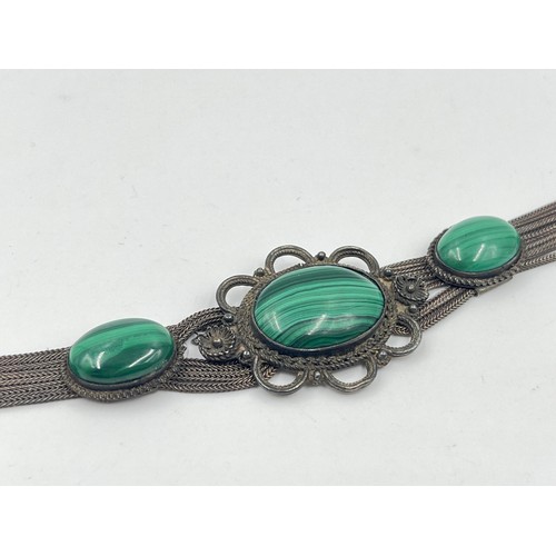 1241 - A .925 silver and malachite bracelet - approx. gross weight 42.5 grams