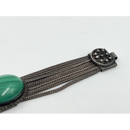 1241 - A .925 silver and malachite bracelet - approx. gross weight 42.5 grams