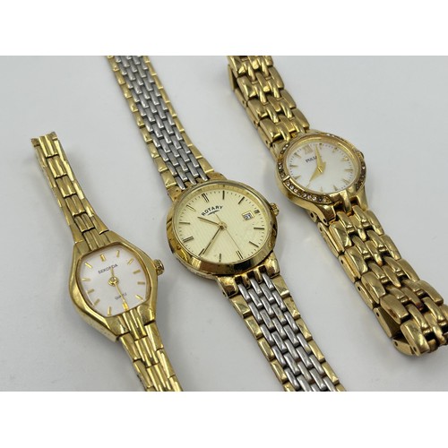 1248 - Three quartz women's wristwatches, one Sekonda, one Rotary and one Pulsar