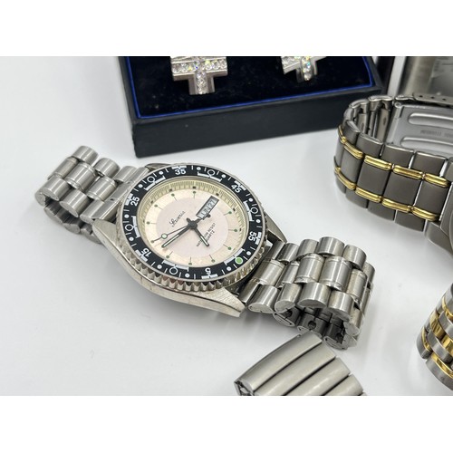 1253 - Eight quartz men's wristwatches to include Citizen Eco-Drive Titanium WR100, Sekonda etc. together w... 