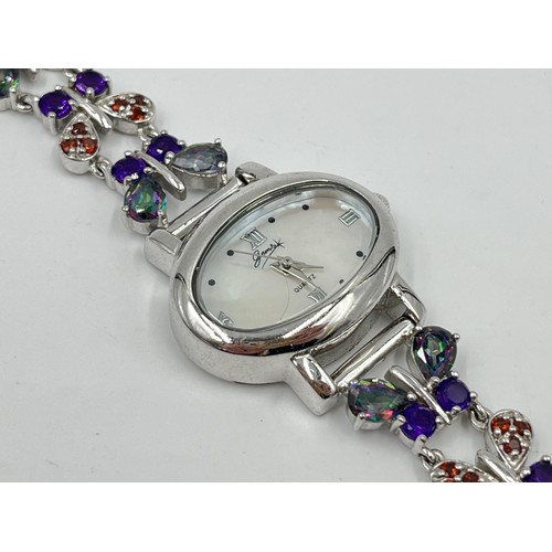 1254 - A Gems .925 silver multi gemstone quartz women's wristwatch with certificate - approx. gross weight ... 