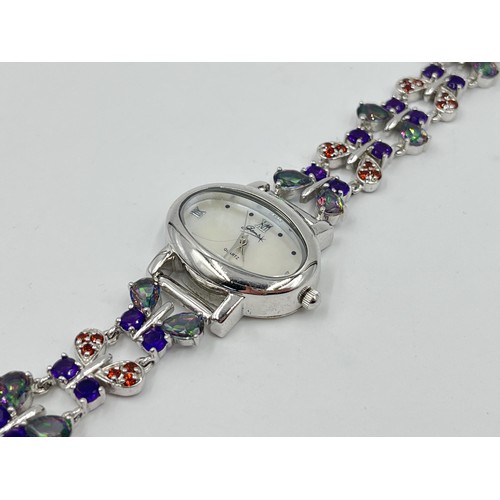 1254 - A Gems .925 silver multi gemstone quartz women's wristwatch with certificate - approx. gross weight ... 