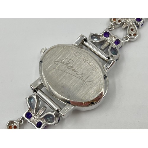 1254 - A Gems .925 silver multi gemstone quartz women's wristwatch with certificate - approx. gross weight ... 