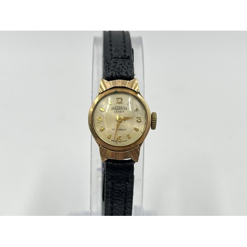 1257 - A Medana Lever 9ct gold cased mechanical lady's wristwatch