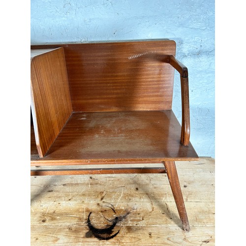 102 - A Chippy Heath teak telephone seat - approx. 70cm high x 82cm wide x 42cm deep