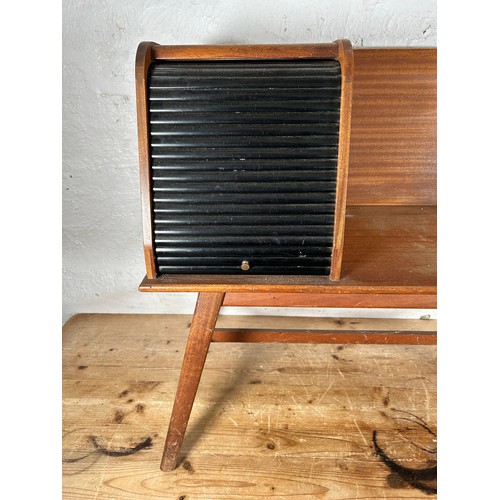 102 - A Chippy Heath teak telephone seat - approx. 70cm high x 82cm wide x 42cm deep