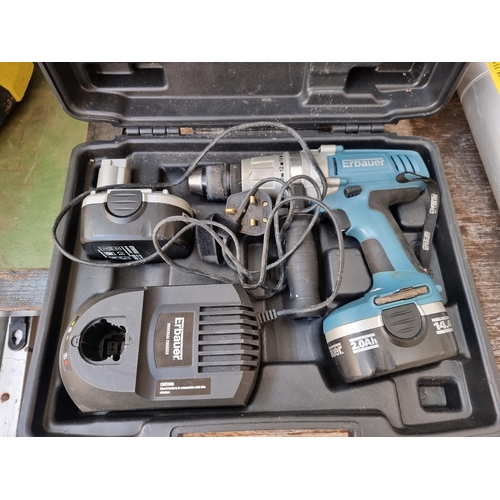 841 - A cased Erbauer ERD090COM 14.4v combi drill with battery and charger