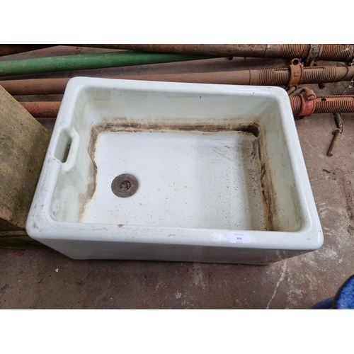 868 - A white ceramic Belfast sink - approx. 33cm high x 45cm wide x 61cm deep