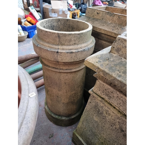 870 - Three cast stone chimney pots - largest approx. 73cm high