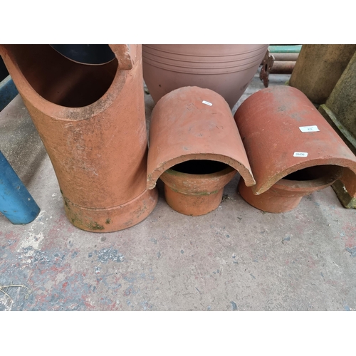 871 - Three terracotta chimney cowls - largest approx. 56cm high