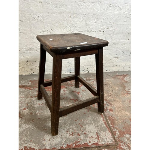 9 - A mid 20th century oak and beech lab stool - approx. 48cm high x 32cm square