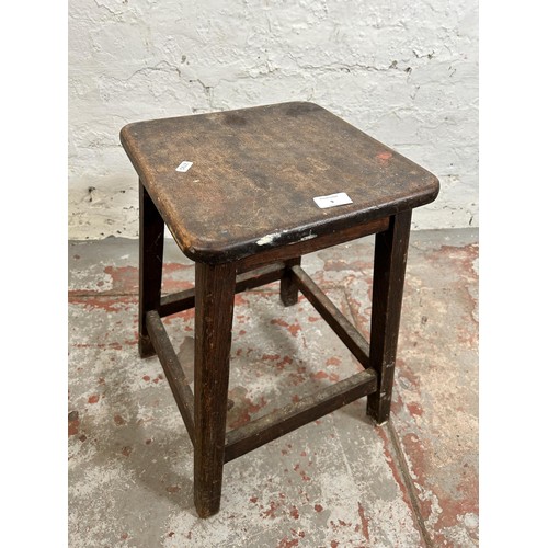 9 - A mid 20th century oak and beech lab stool - approx. 48cm high x 32cm square