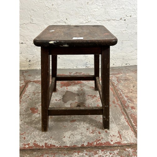 9 - A mid 20th century oak and beech lab stool - approx. 48cm high x 32cm square