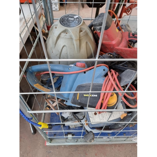 882 - A large collection of tools for spares or repair to include Workzone chainsaw, Power Craft circular ... 