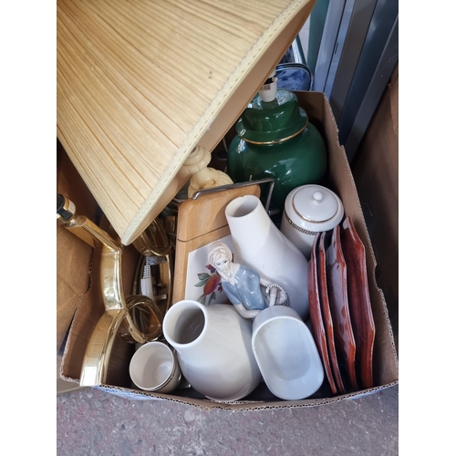 921 - Five boxes containing ceramics to include J & G Meakin water jug and bowl, Royal Worcester gold pian... 