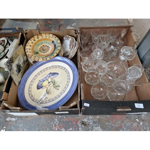 933 - Seven boxes containing ceramics and glassware