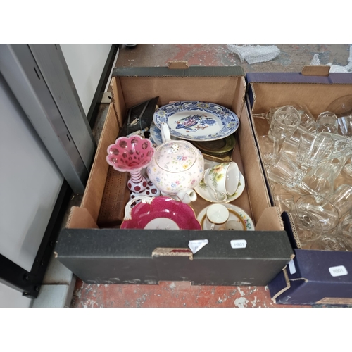 933 - Seven boxes containing ceramics and glassware