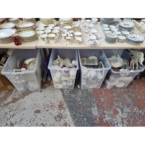 934 - Four boxes containing a large quantity of ceramics to include nine Wedgwood Ice Rose dinner plates, ... 