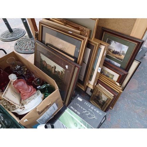 877 - A large collection of house clearance items to include framed prints, Salter coin checking scales, R... 