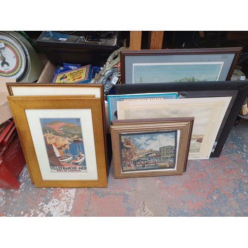 877 - A large collection of house clearance items to include framed prints, Salter coin checking scales, R... 