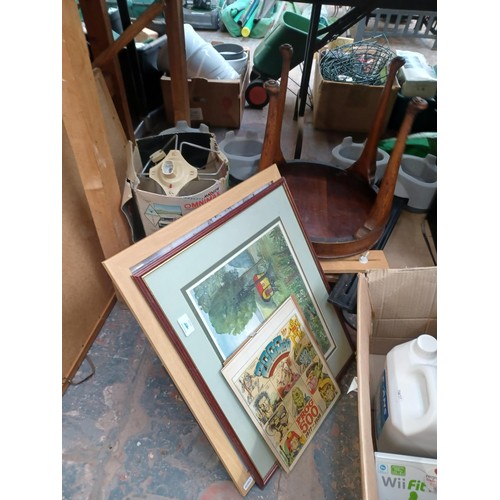 877 - A large collection of house clearance items to include framed prints, Salter coin checking scales, R... 